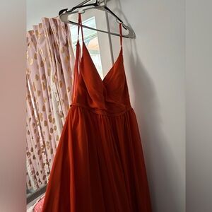 Red Spaghetti-Strap Evening Dress